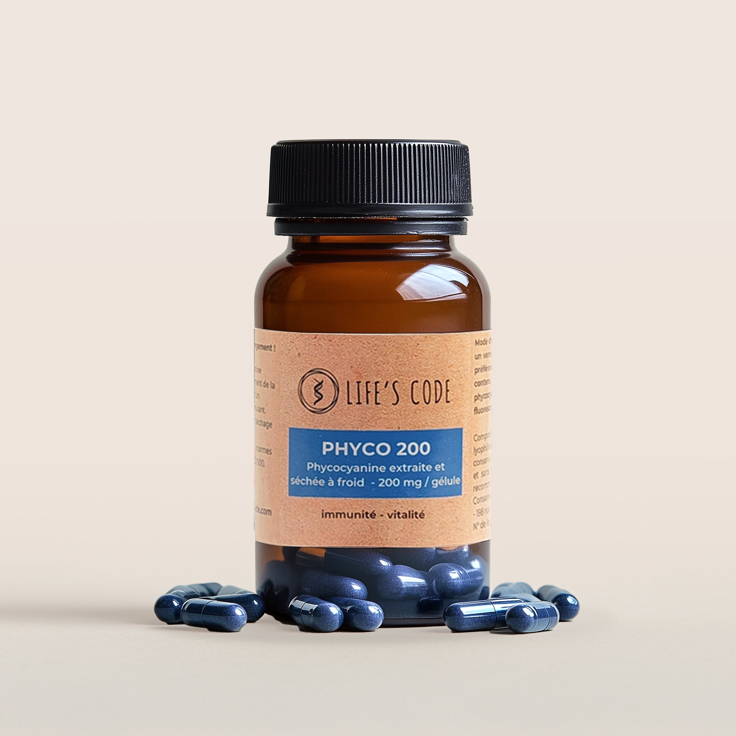 Phycocyanine Life’s Code 200 mg, extrait de spiruline séché à froid, pour vitalité et soutien immunitaire – France