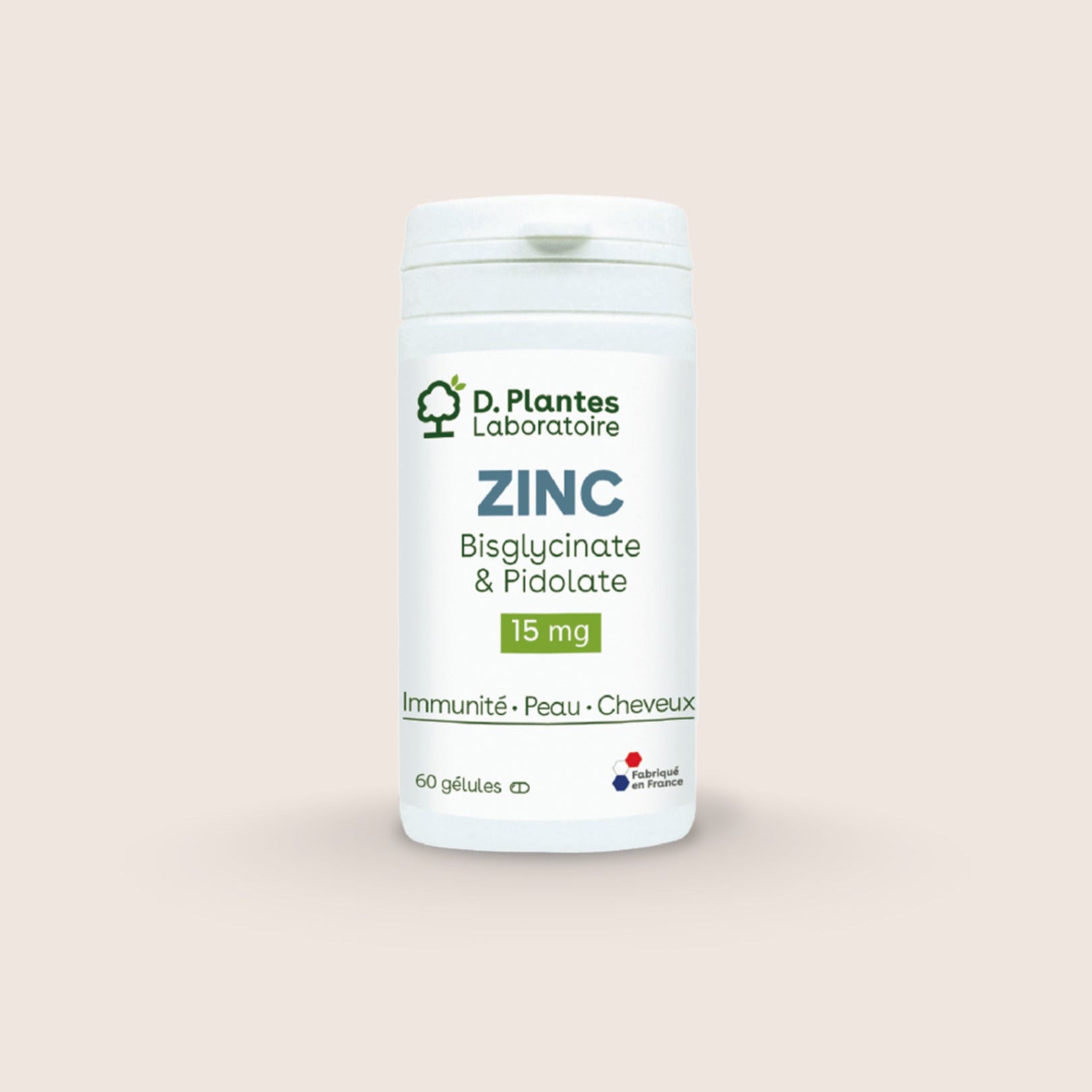 Zinc bisglycinate et pidolate D.Plantes Laboratoire 15 mg, pour immunité, peau et cheveux – France
